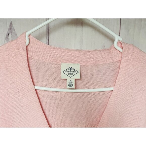 St. Johns Bay Womens Pink Button Front Retro Stripe Cardigan Sweater XL - Picture 3 of 5